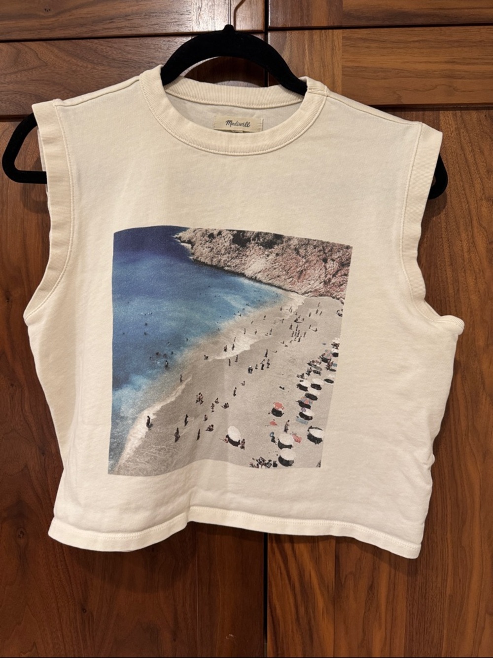 Madewell Cream Cropped Graphic Beach Photo Muscle Tee